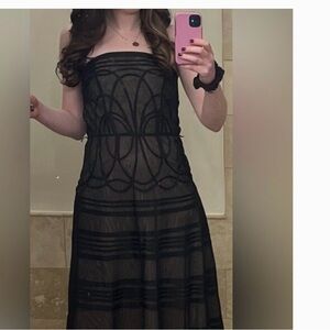 LOFT Black Strapless Dress with Sheer Overlay